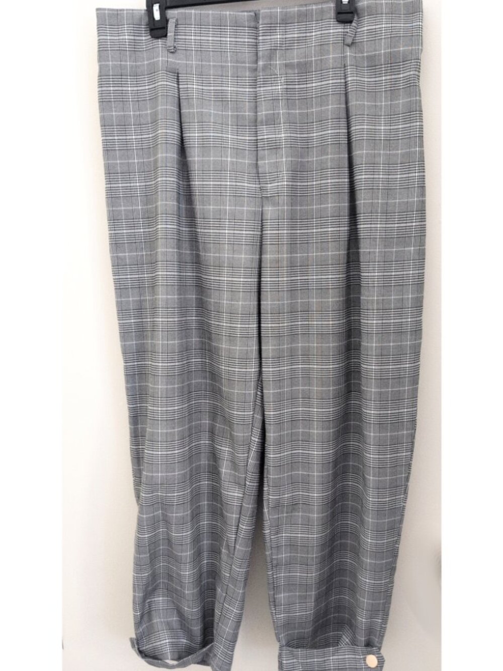 Gray Plaid Pants Grey Straight Leg Trousers Gold Button Accent Gingham SIZE 2XL
